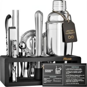 Mixology Bartender Kit with Stand (15 Piece Silver Bar Tool Set with Cocktail Shaker)